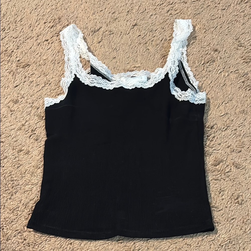 Black Lace Trim Tank Top